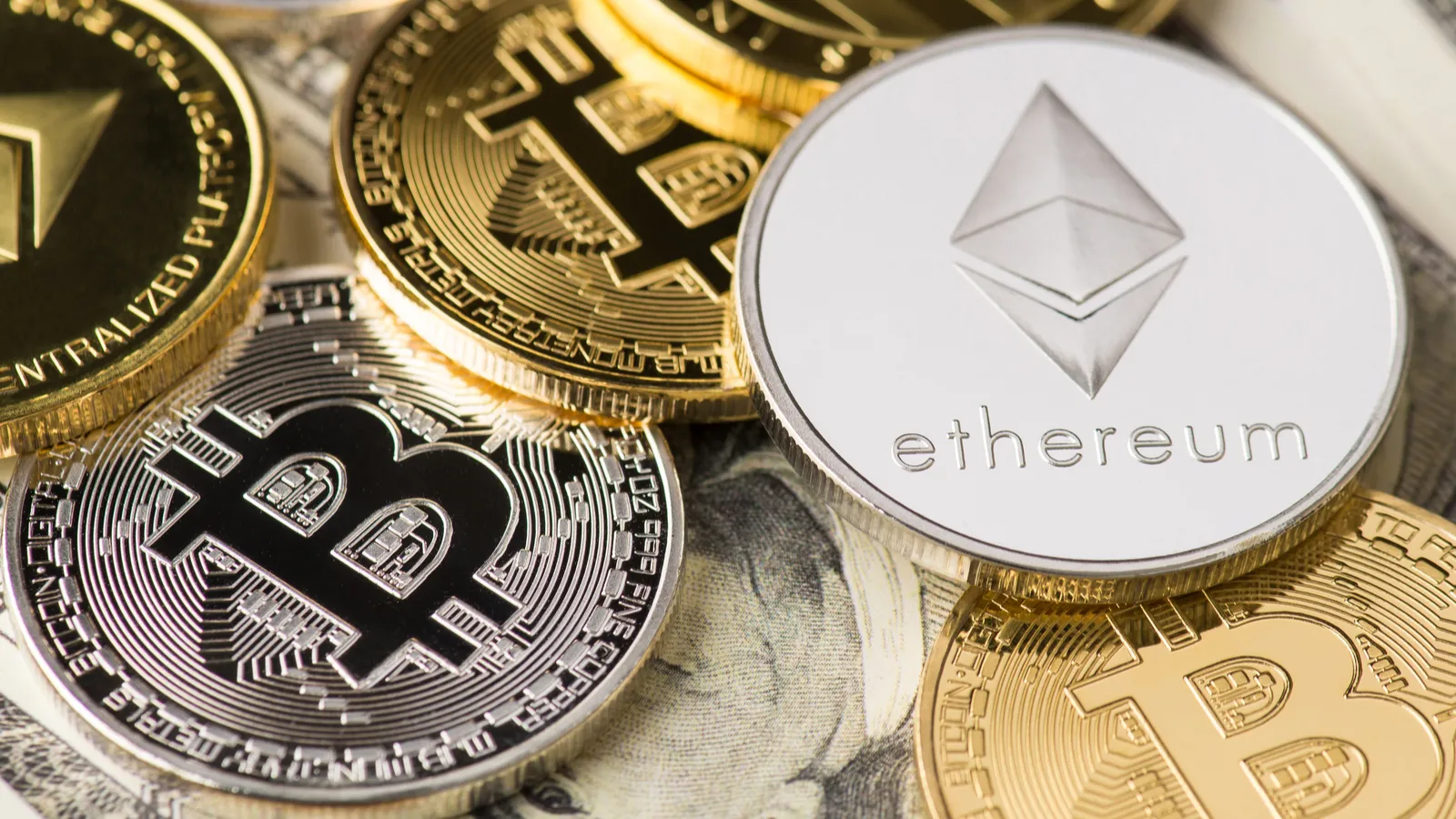Close up of crypto coins