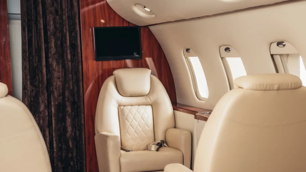 Luxury comfortable and modern cabin of private plane