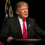 Donald Trump giving a speech.