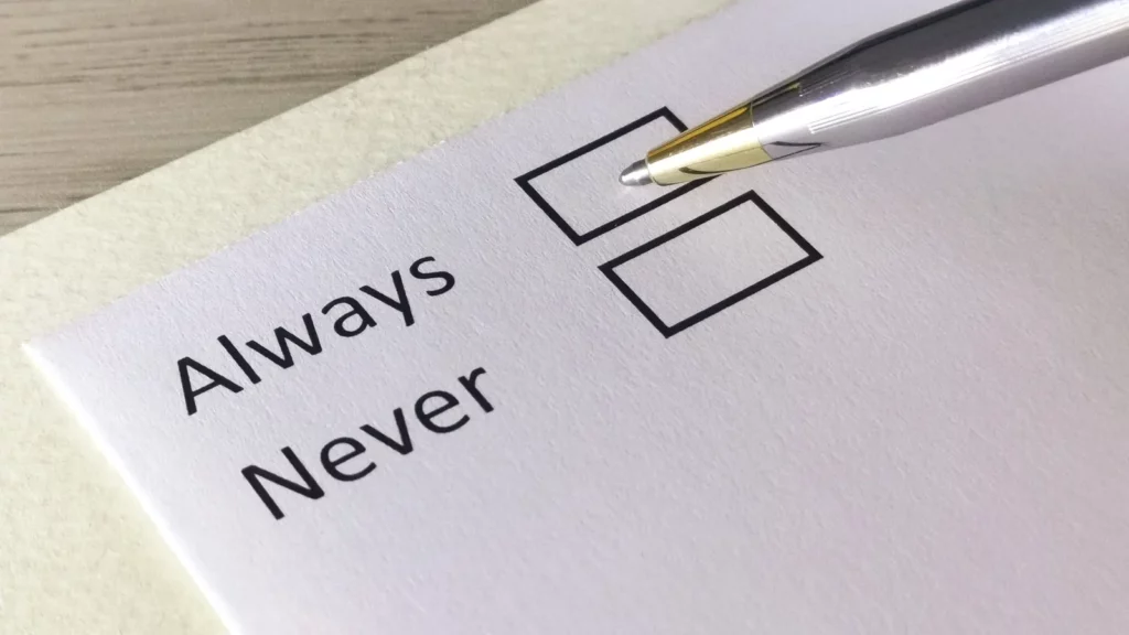 Always or never written on the paper